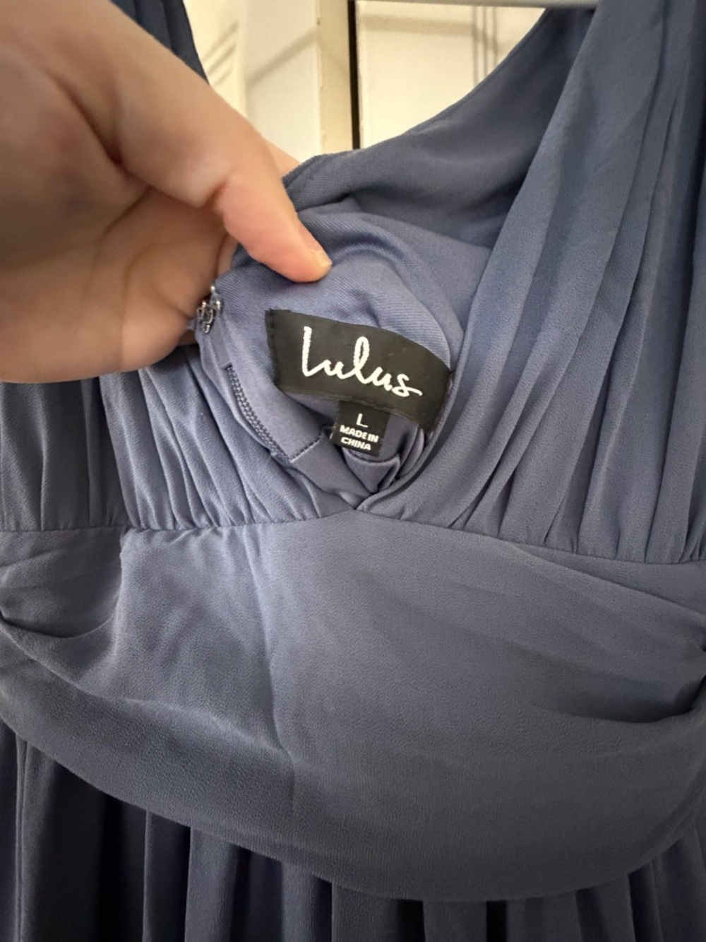 Lulu's Slate Blue Pleated V-Neck Wedding Dress